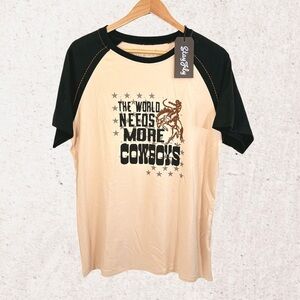 American Apparel Cream and Black Short Sleeve Tee